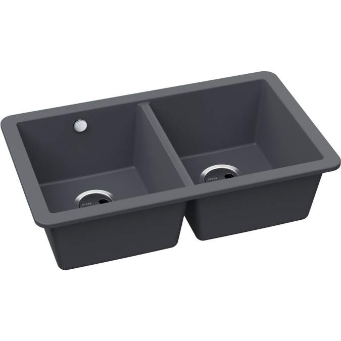Abode Matrix Square GR15 2 Bowl Granite Undermount Sink - Grey Metallic