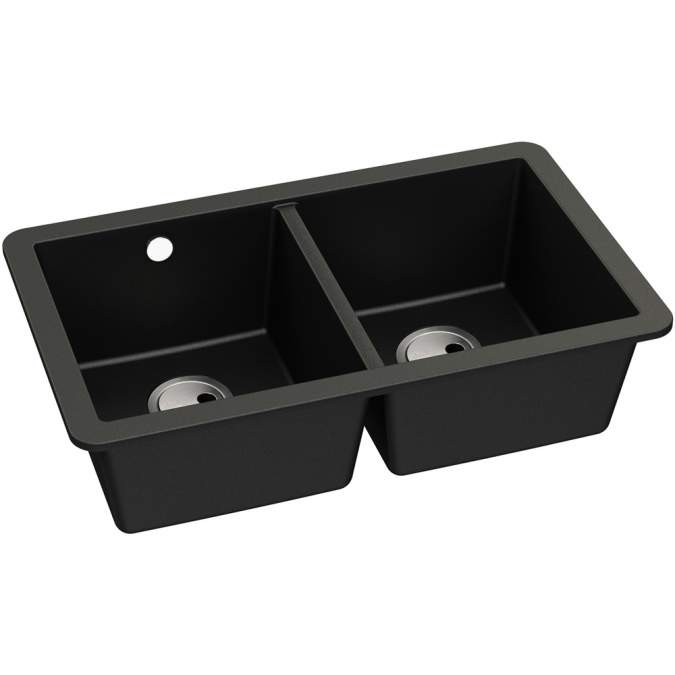 Abode Matrix Square GR15 2 Bowl Granite Undermount Sink - Black Metallic