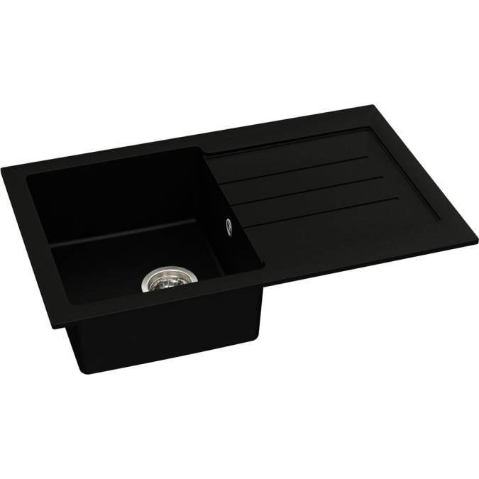 Abode Xcite 1 Bowl & Drainer Granite Inset Kitchen Sink - Black Metallic