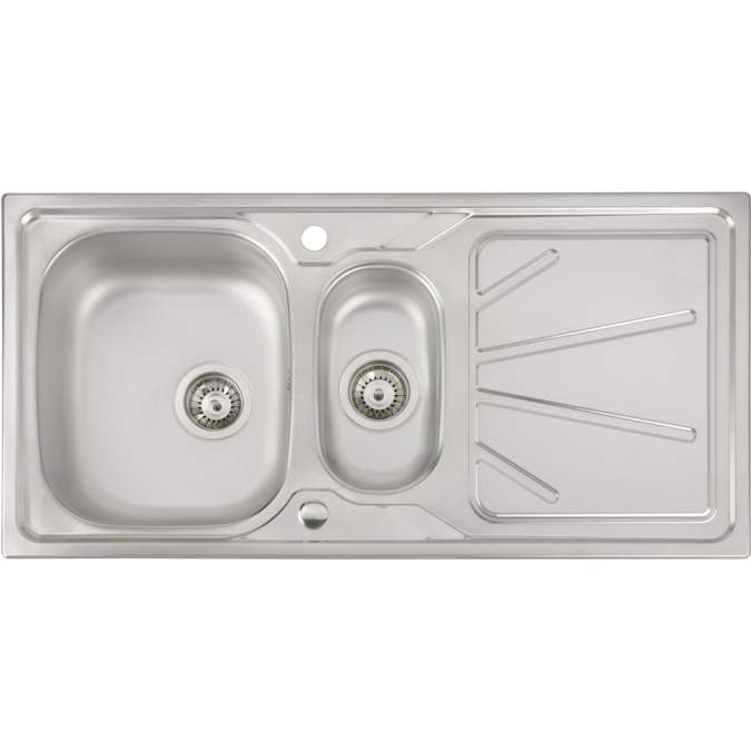 Abode Trydent 1.5 Bowl & Drainer Inset Kitchen Sink - Stainless Steel