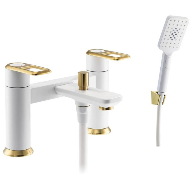 Abode Levarto Matt White and Brass Bath Shower Mixer