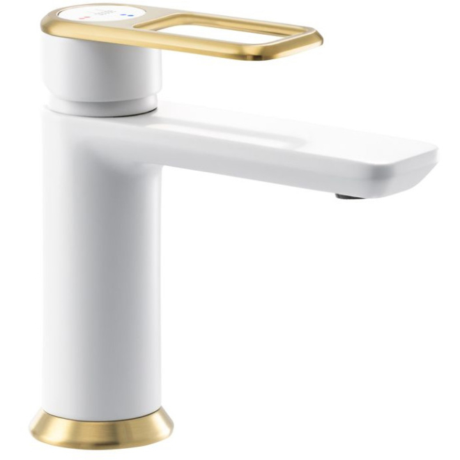 Abode Levarto Matt White & Brass Basin Mixer Tap