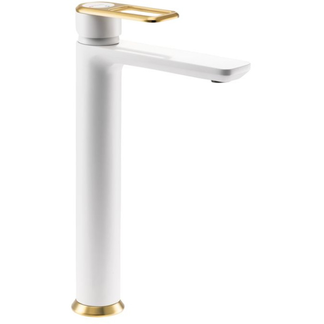 Abode Levarto Matt White & Brass Tall Basin Mixer Tap