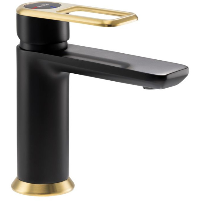 Abode Levarto Matt Black & Brass Basin Mixer Tap