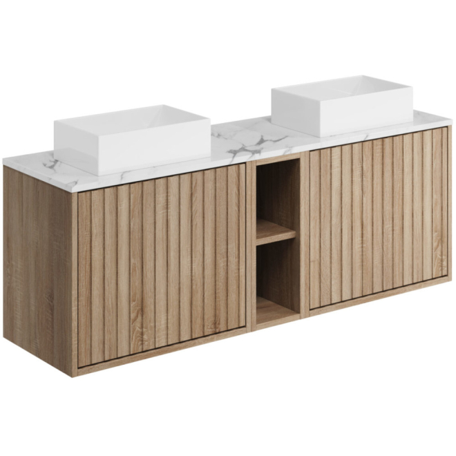 Scudo Alfie 1400mm Sonoma Oak Wall Hung Unit with Carrara Worktop