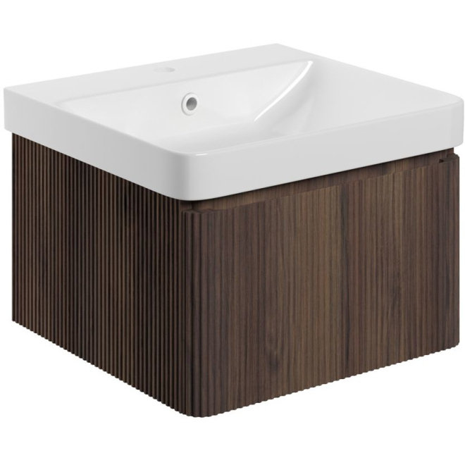 Ancona 500mm Textured Walnut 1 Drawer Wall Hung Vanity Unit