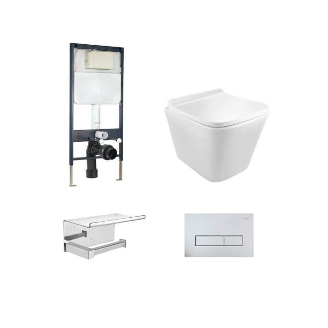 Jaquar Aria Rimless Wall Hung Toilet Chrome Bundle 