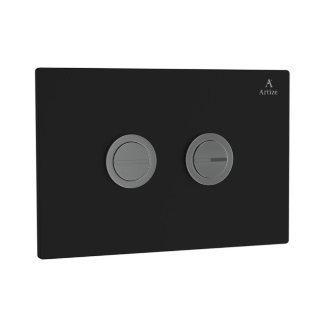 Artize Cilica Pneumatic Black Glass Dual Flush Button In Black Chrome