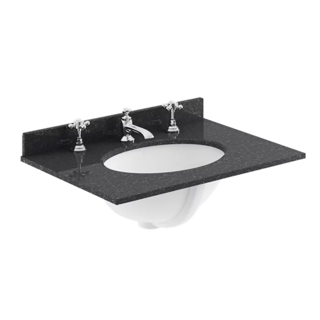Bayswater 600mm Black Marble 3 Tap Hole Under Counter Basin and Worktop