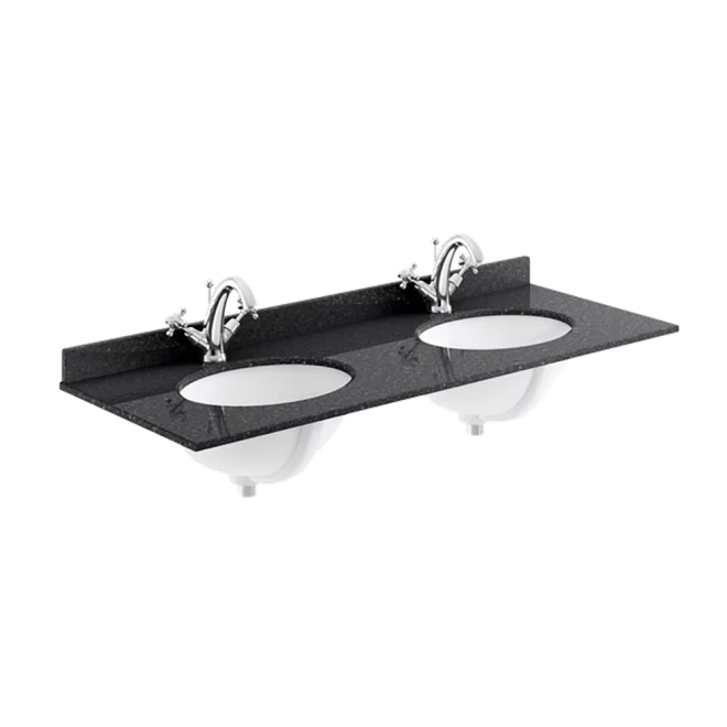 Bayswater 1200mm Black Marble 1 Tap Hole Under Counter Twin Basin and Worktop