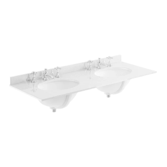 Bayswater 1200mm White Marble 3 Tap Hole Under Counter Twin Basin and Worktop