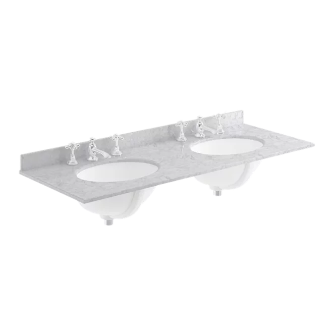 Bayswater 1200mm Grey Marble 3 Tap Hole Under Counter Twin Basin and Worktop