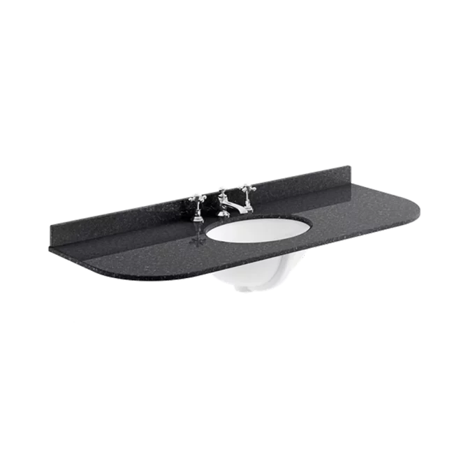 Bayswater 1200mm Black Marble 3 Tap Hole Under Counter Basin and Radius Worktop
