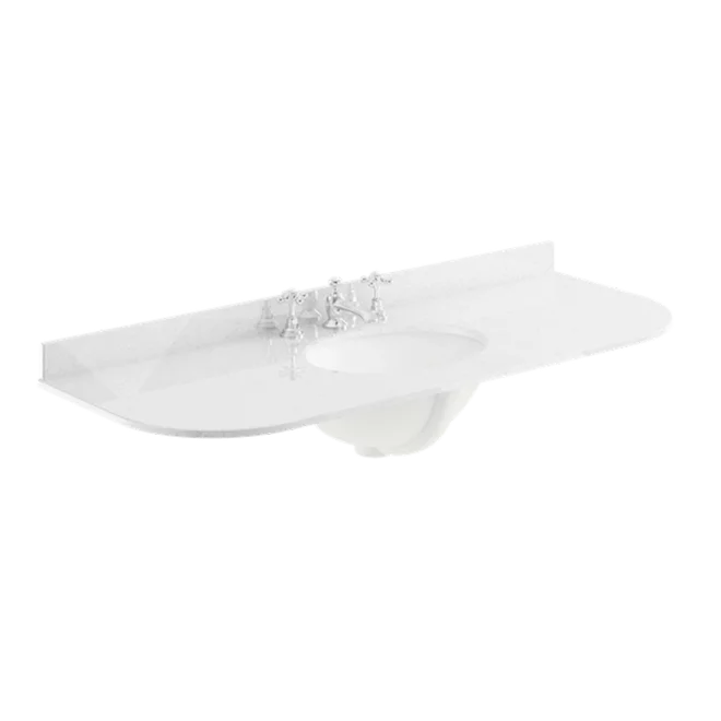 Bayswater 1200mm White Marble 3 Tap Hole Under Counter Basin and Radius Worktop