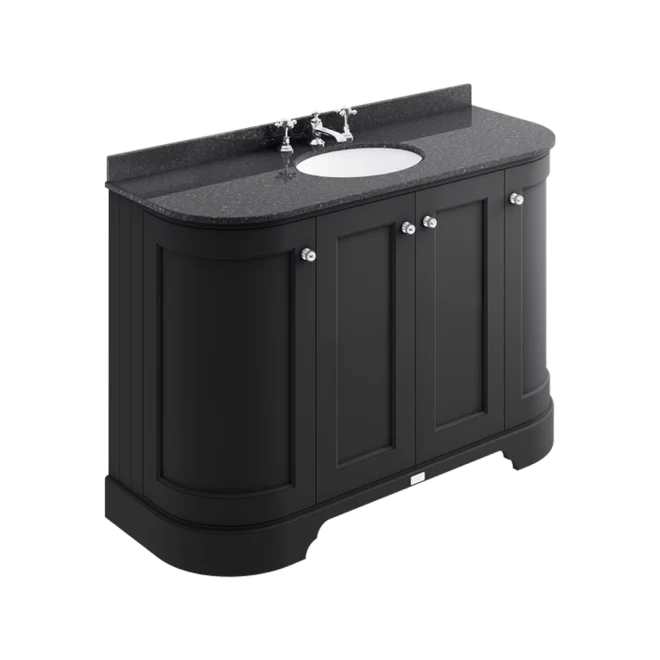 Bayswater 1200mm Traditional Curved 4 Door Basin Cabinet - Matt Black