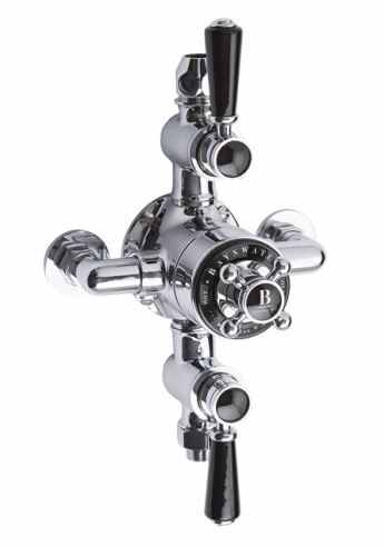 Bayswater Traditional Triple Exposed Shower Valve - Black & Chrome