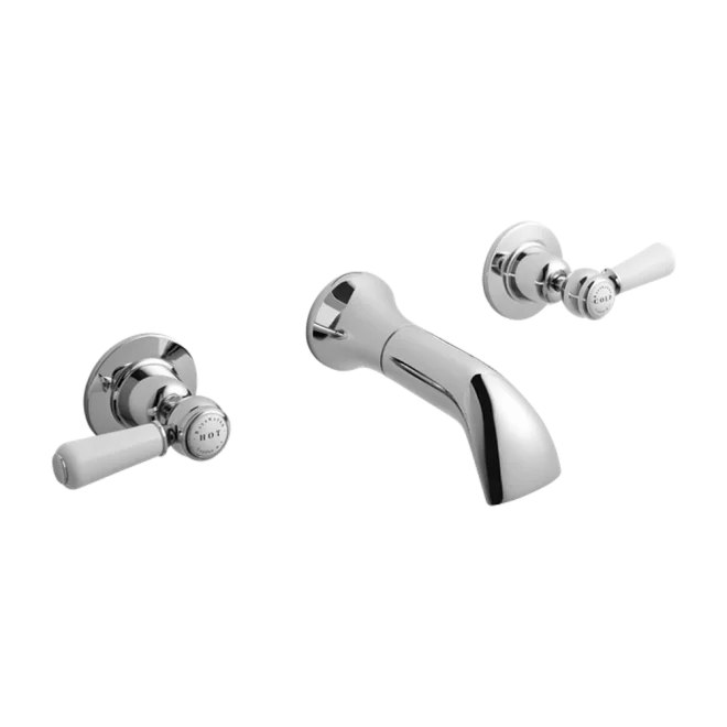 Bayswater White And Chrome Wall Mounted Basin Domed Collar Mixer Lever Tap
