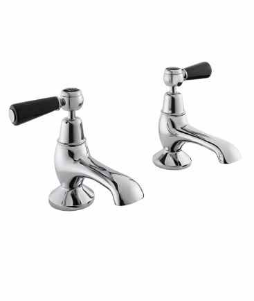 Bayswater Lever Dome Bath Pillar Taps - Black/Chrome