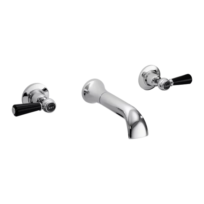 Bayswater Black And Chrome Wall Mounted Basin Domed Collar Mixer Lever Tap