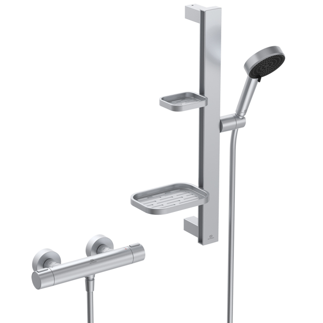 Ideal Standard Ceratherm ALU+ Silver Exposed Shower Mixer Bundle