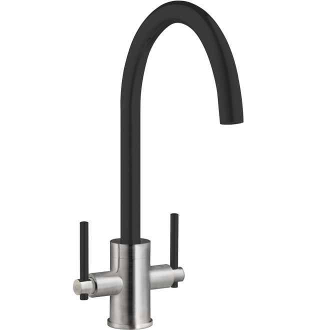 Prima+ Swan Neck Dual Lever Black Kitchen Tap