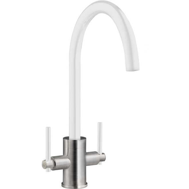 Prima+ Swan Neck Dual Lever White Kitchen Tap