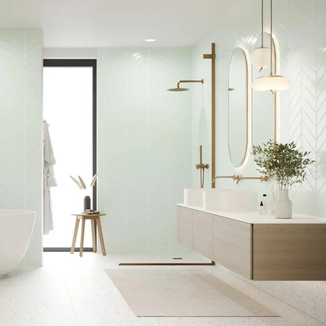Glass Green Chevron Reflect Tile Wall Panels