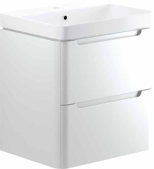 Lambra 600mm Wall Hung 2 Drawer Vanity Unit With Basin White Gloss Bathrooms To Love Lambra 600mm Wall Hung 2 Drawer Vanity, White Gloss Wall Hung Bathroom Cabinet