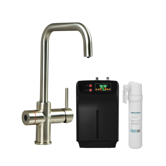 Impromta Biometric Brushed Steel 3-in-1 Square Neck Boiling Water Tap