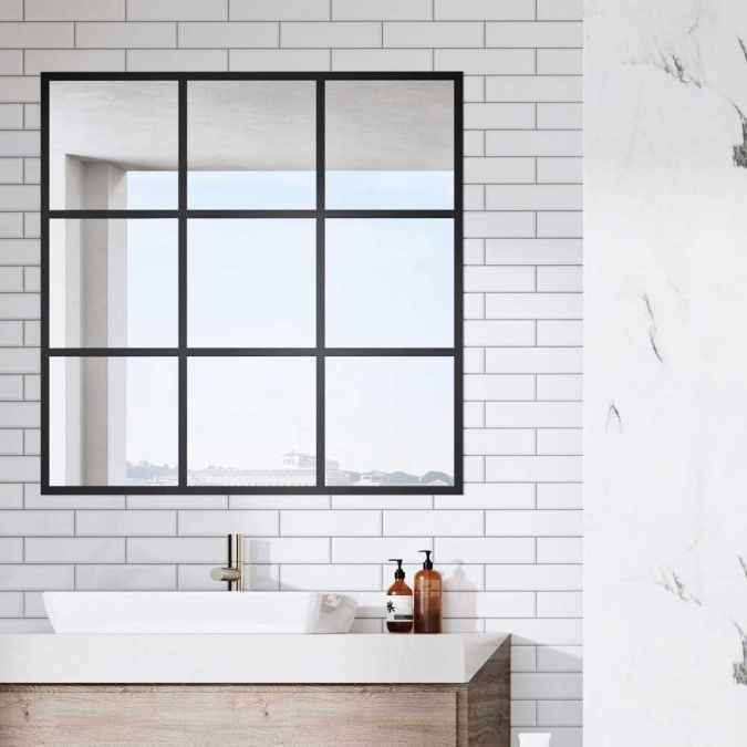 Roman Square Black Grid Mirror - MIR01 - Non Illuminated Bathroom Mirror