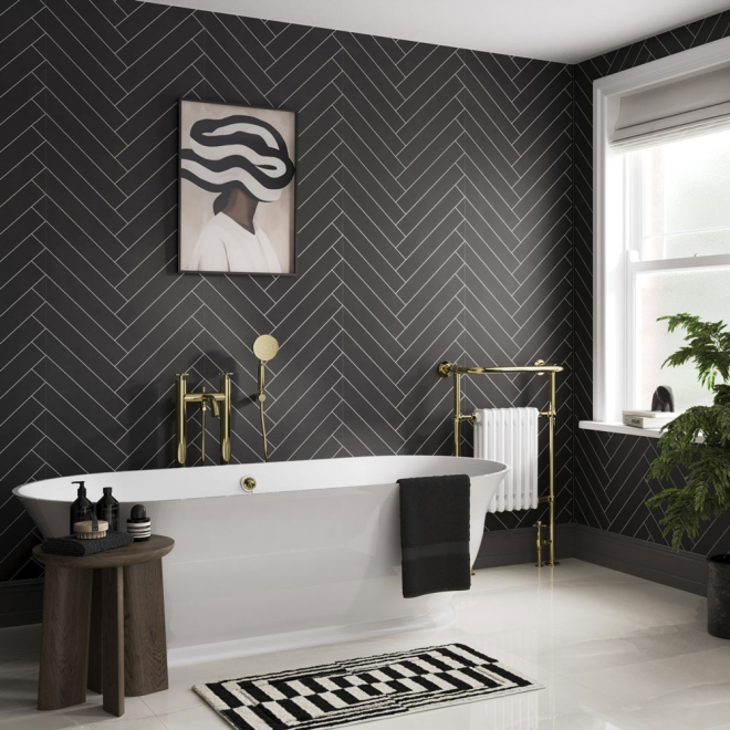 Black Velvet Herringbone Tile Showerwall Laminate Panels 