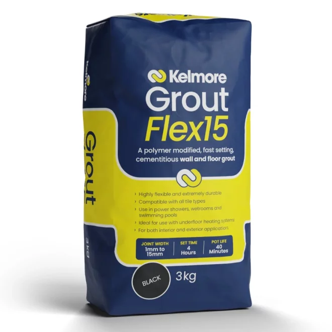 Kelmore Black Flex15 Tile Grout 3KG