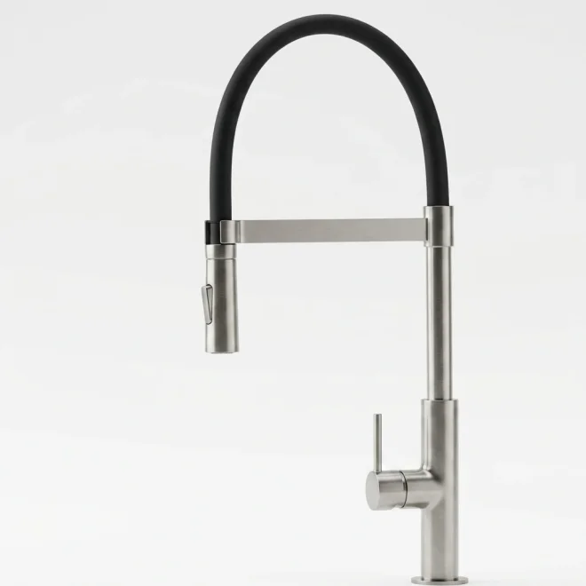 Malham Brushed Nickel Flexi Pull Down Spray Head Lever Kitchen Tap