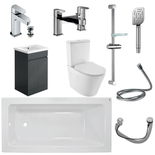 Jaquar Alive Complete Bathroom Suite In Chrome 1700mm Bath & Matt Anthracite Vanity Unit  