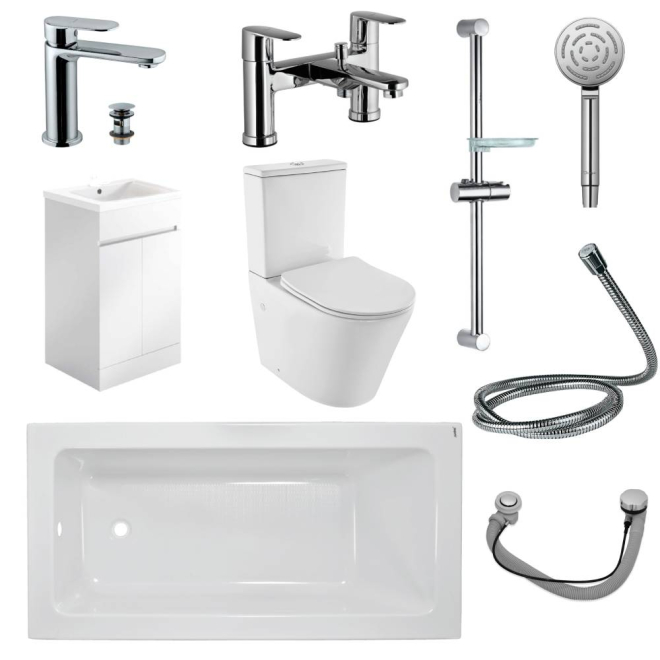 Jaquar Opal Prime Full Bathroom suite In Chrome With 1700MM Bath & 500MM Gloss White Vanity Unit