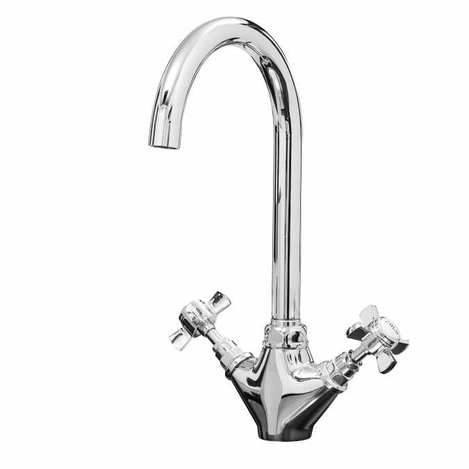 Colonial Cross Head Swan Neck Monobloc Kitchen Mixer Tap - Chrome