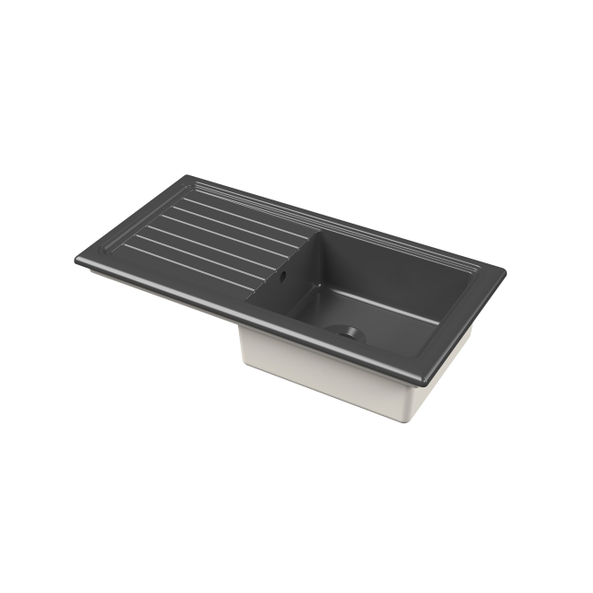 NUIE Countertop Single Bowl Kitchen Sink with Ridged Drainer in Soft Black 1010 x 525mm
