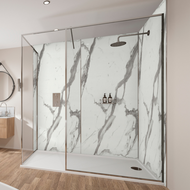 Calacatta Statuario Wetwall Mermaid Plywood Bathroom Wall Boards