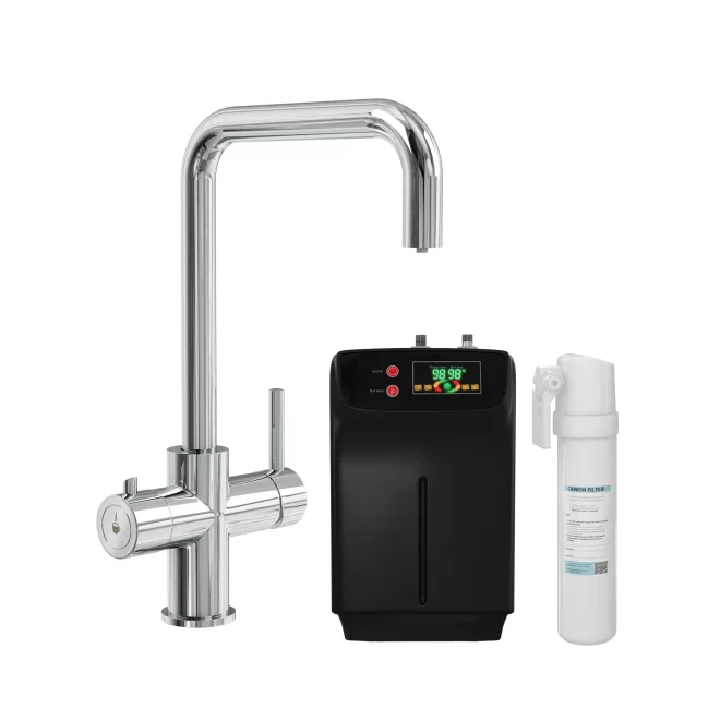 Caliente 3 in 1 Chrome Square Spout Boiling Water Tap Inc Filter & Boiler