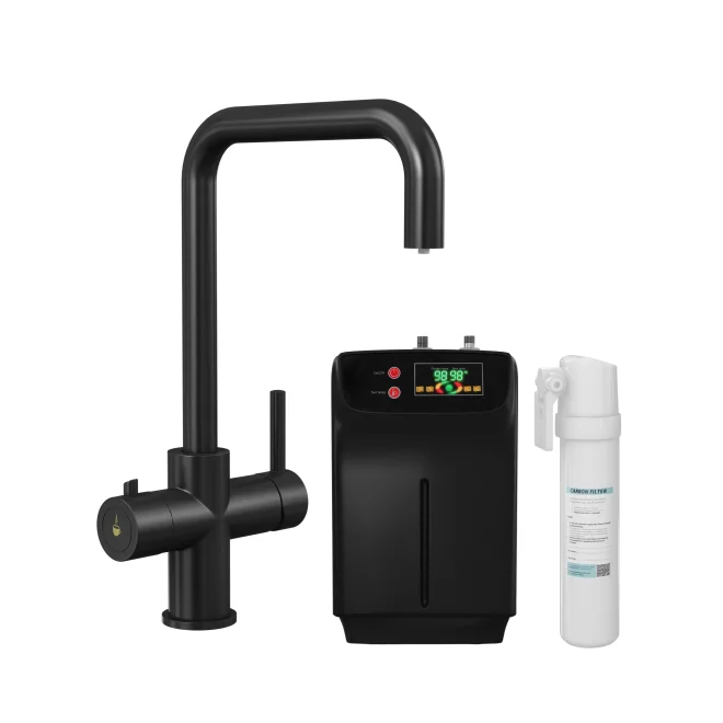 Caliente 3 in 1 Matt Black Square Spout Boiling Water Tap Inc Filter & Boiler