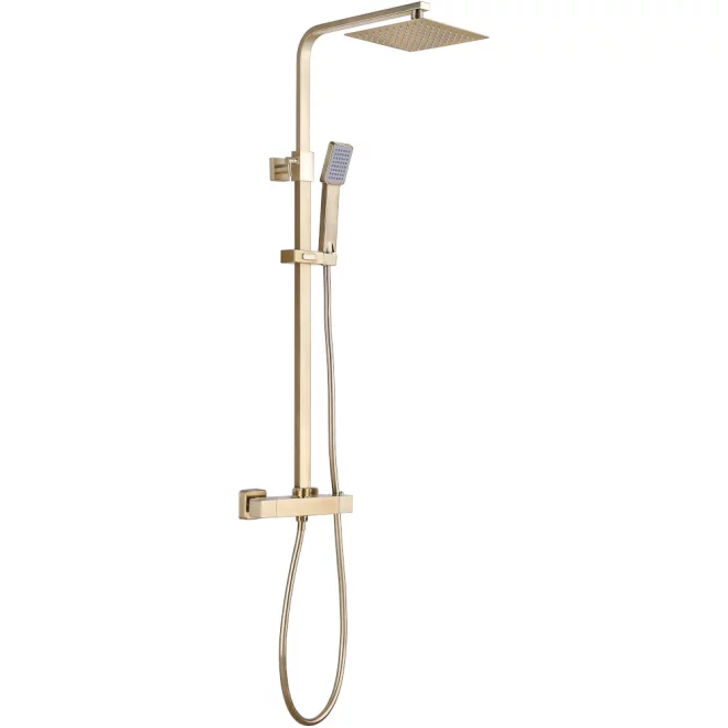 Challans Square Brushed Brass Thermostatic Bar Mixer with Riser Kit