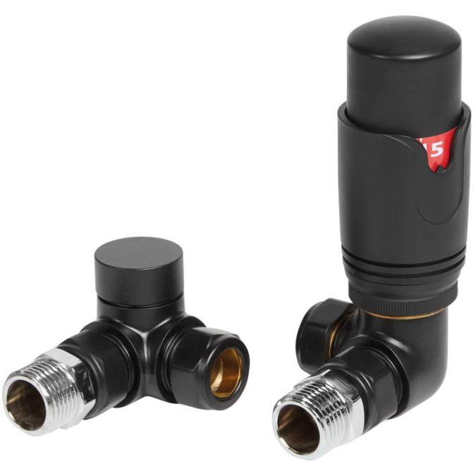 Corner Round Thermostatic Radiator Valves - Matt Black 