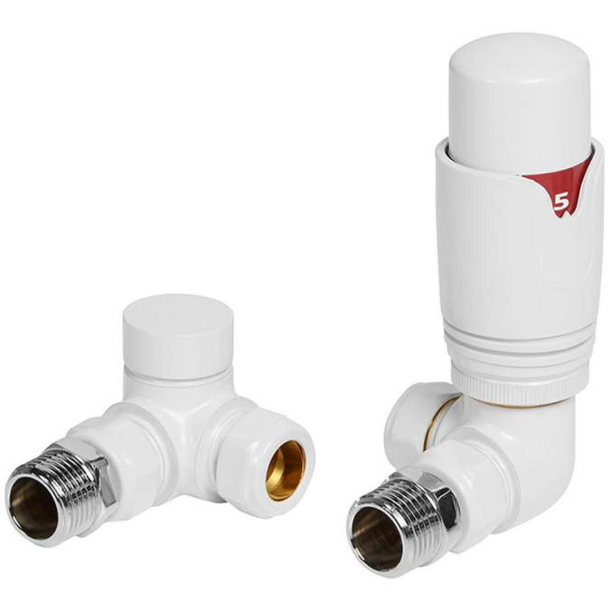 Corner Round Thermostatic Radiator Valves - White