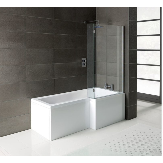 Square L-Shape Right Hand Shower Bath with Front Panel and Shower Screen