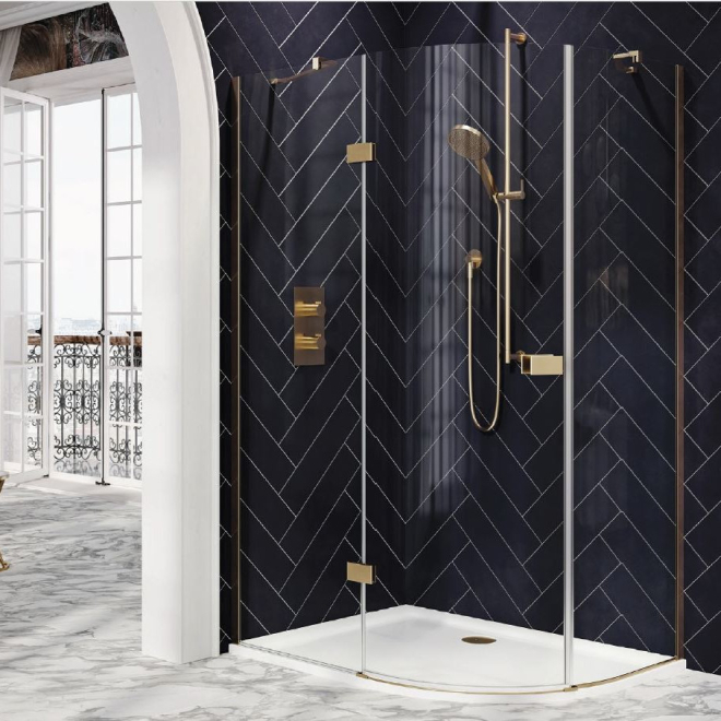 Dawn Athena 1200 x 800mm Brushed Brass Hinged Offset Quadrant Shower Enclosure