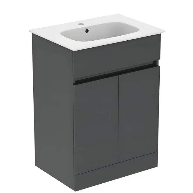 Ideal Standard Eurovit+ 600mm Mid Grey Freestanding 2 Door Unit and Basin