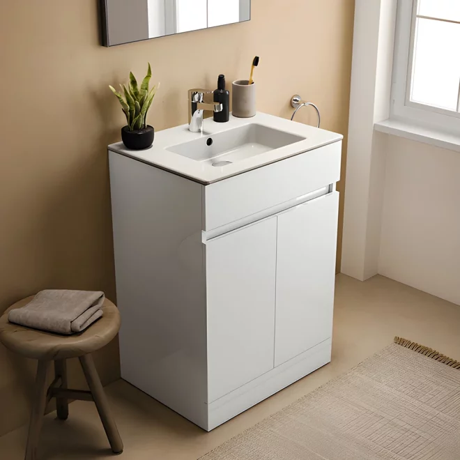 Ideal Standard Eurovit+ 600mm Gloss White Freestanding 2 Door Unit and Basin