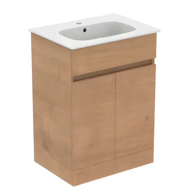 Ideal Standard Eurovit+ 600mm Natural Oak Freestanding 2 Door Unit and Basin