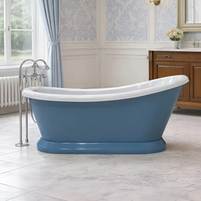 Bayswater Boat 1690 x 740mm Stiffkey Blue Slipper Freestanding Bath