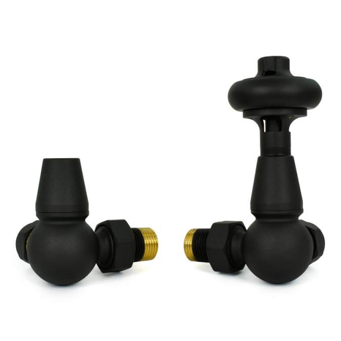 DQ Enzo Manual Corner with Black Heads in Black Texture Radiator Valves